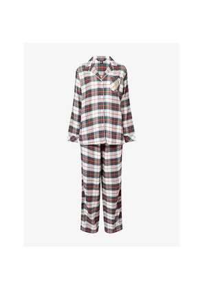 Womens Lauren Ralph Lauren Embroidered-Logo Check Cotton-Blend Pyjama Set