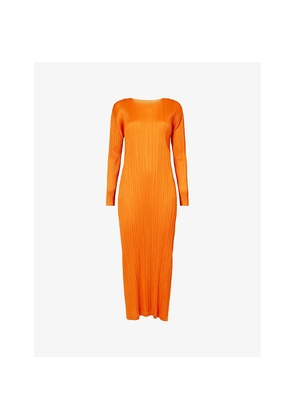 Womens Pleats Please Issey Miyake Long-Sleeve Pleats Knitted Midi Dress