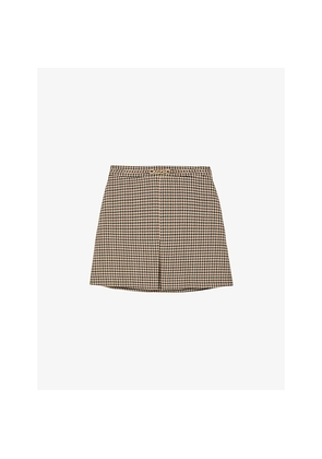 Womens Reiss Beatrix Checked Wool-Blend Mini Skirt