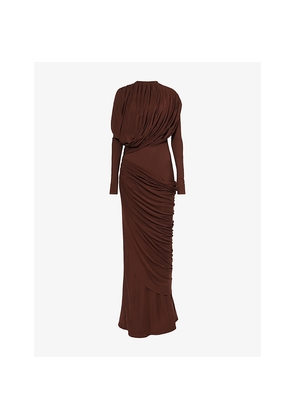 Womens Deme Donna Draped Stretch-Mesh Maxi Dress