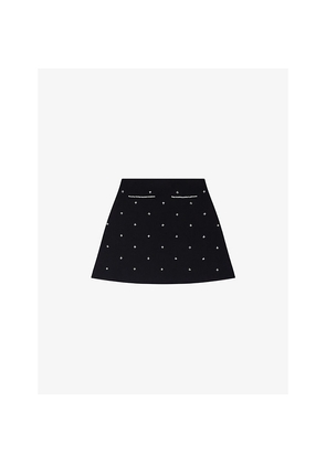 Womens Sandro Rhinestone-Embellished Knitted Mini Skirt