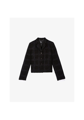 Womens The Kooples Checked Regular-Fit Wool-Blend Jacket