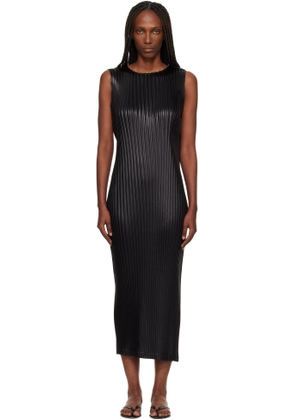 ISSEY MIYAKE Black Glossed Metal Pleats Midi Dress