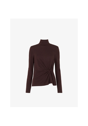 Womens Whistles Roll-Neck Twist-Front Woven Top