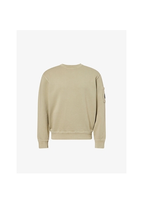 Mens Cp Company Logo-Patch Crewneck Cotton Jumper