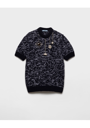 Short-sleeved wool sweater with pendants