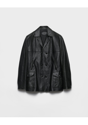 Double-breasted nappa leather caban jacket