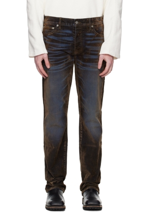 COÛT DE LA LIBERTÉ Blue & Khaki Rafa Stretch Suede Straight Leg Jeans