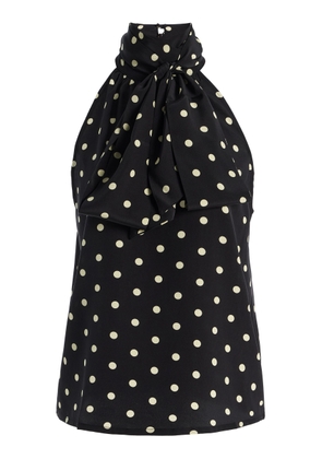 FRANÇOISE Susan Polka-Dot Silk Tie-Neck Top - Moda Operandi