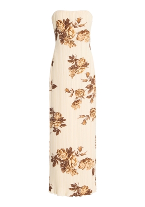 Magda Butrym Strapless Floral Plissé Midi Dress - Moda Operandi