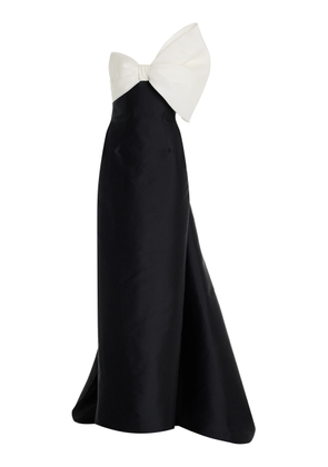 Monique Lhuillier Asymmetric Bow-Detailed Silk Gown - Moda Operandi
