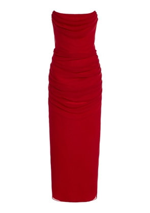 Carolina Herrera Draped Silk-Chiffon Midi Dress - Moda Operandi