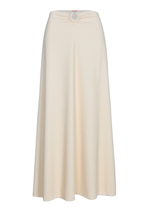Johanna Ortiz Keel Gathered Ring-Detailed Seersucker Midi Skirt - Moda Operandi