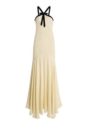Rodarte Velvet-Trimmed Silk Crepe Maxi Halter Dress - Moda Operandi