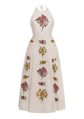Agua by Agua Bendita Balsa Embroidered Linen Midi Halter Dress - Moda Operandi