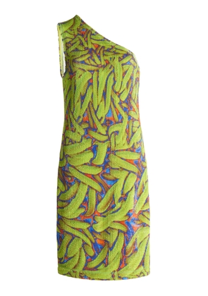 Bottega Veneta One-Shoulder Crinkled Banana-Print Mini Dress - Moda Operandi