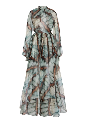 Oscar de la Renta Butterfly-Print Silk-Chiffon Gown - Moda Operandi