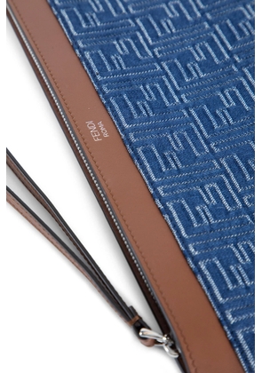 Leather and Denim-Effect FF Medium Pouch