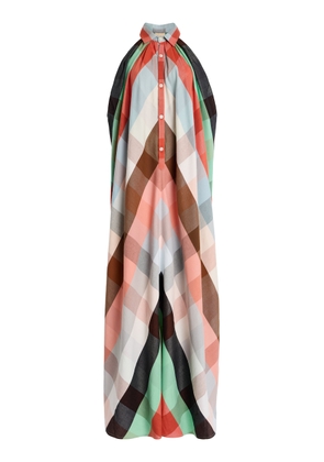 Marrakshi Life The Halter Collared Plaid Cotton Maxi Dress - Moda Operandi