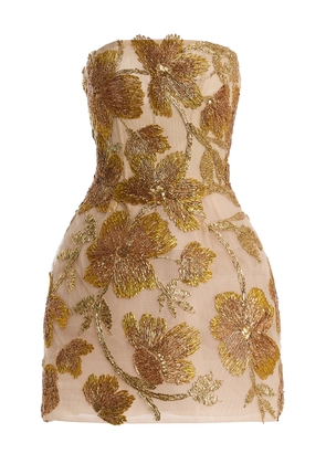 Monique Lhuillier Floral-Embroidered Tulle Mini Dress - Moda Operandi