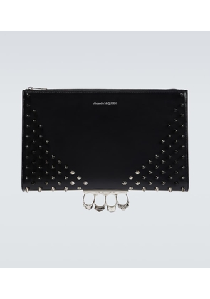 McQueen Four-Ring embellished leather clutch