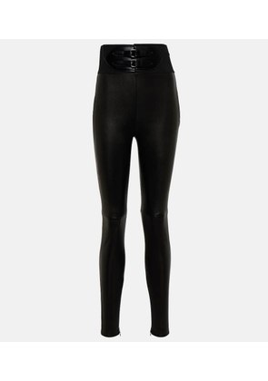 Alaia Belted high-rise leather leggings