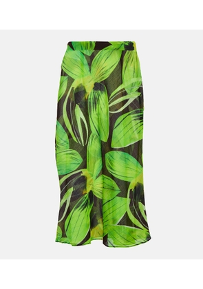 Louisa Ballou Printed cotton and silk georgette midi skirt