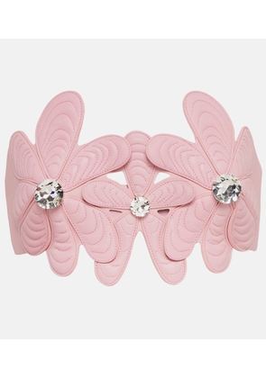 Area Mussel Flower embellished leather strapless top