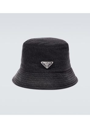 Prada Logo plaque denim bucket hat