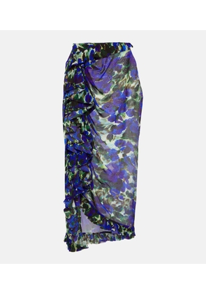 Dries Van Noten Floral ruffle-trimmed satin midi skirt