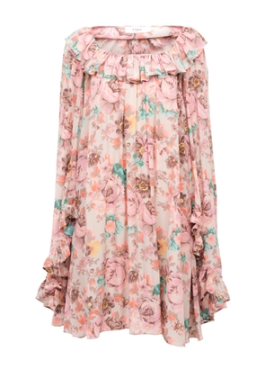 Chloé Bouquet-Printed Organic Silk Crepe De Chine Mini Cape Dress - Moda Operandi