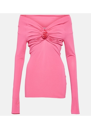 Blumarine Floral-applique off-shoulder jersey top