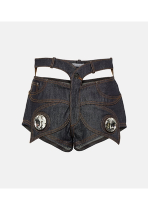 Area Embellished cutout denim shorts