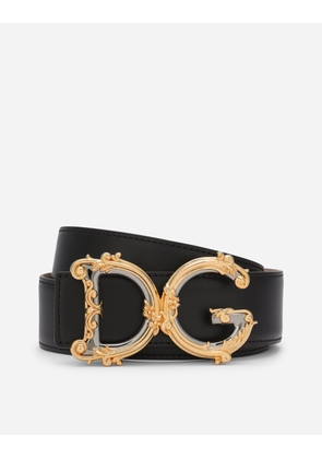 Dolce & Gabbana Leather Belt With Baroque Dg Logo - Woman Belts Black Leather 95