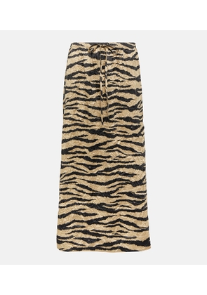 Ganni Printed satin midi skirt