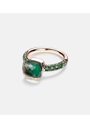 Pomellato Nudo 18kt rose and white gold ring with malachite, prasiolite, and tsavorite