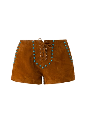 SIEDRÉS Lea Lace-Up Embellished Suede Shorts - Moda Operandi
