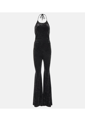 Alexandre Vauthier Halterneck flared velvet jumpsuit
