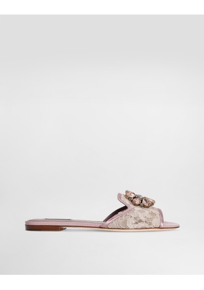 Dolce & Gabbana Slippers In Lace With Crystals - Woman Slides And Mules Blush 36.5