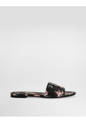 Dolce & Gabbana Calfskin Flat Slippers With Rose Print - Woman Slides And Mules Multicolor 35.5