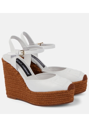 Dolce&Gabbana Logo embroidered leather wedge espadrilles