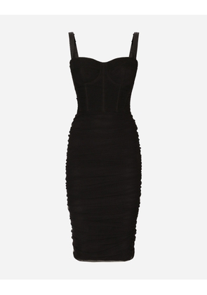 Dolce & Gabbana Tulle Midi Dress With Draping And Corset - Woman Dresses Black 36