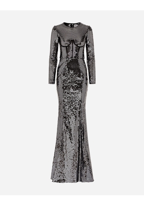 Dolce & Gabbana Long Sequined Dress With Corset Detailing - Woman Dresses Gray 36