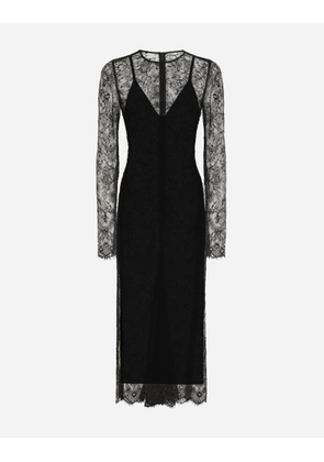 Dolce & Gabbana Chantilly Lace Fil Coupé Calf-length Dress - Woman Dresses Black Lace 40