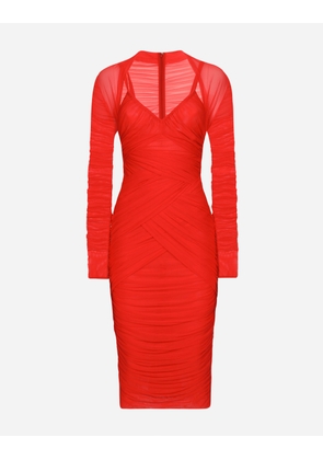 Dolce & Gabbana Tulle Draped Calf-length Dress - Woman Dresses Red Tulle 42
