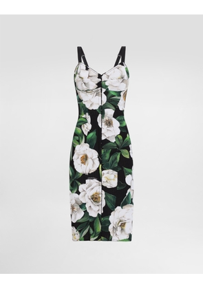 Dolce & Gabbana Stretch Marquisette Midi Dress With Gardenia Print - Woman Dresses Print 38