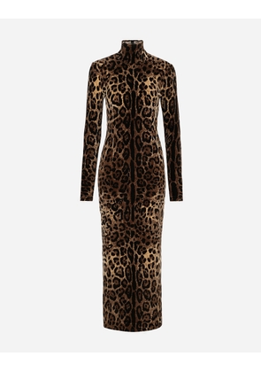 Dolce & Gabbana Long Chenille Dress With Jacquard Leopard Design - Woman Dresses Multi-colored Cotton 44