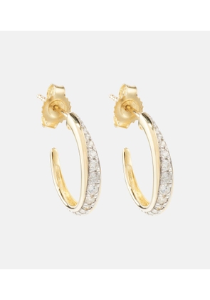 Stone and Strand Twist 10kt yellow gold hoop earrings with diamonds