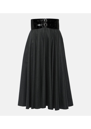 Alaia Belted high-rise virgin wool midi skirt