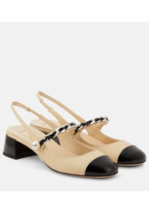 Miu Miu Leather-trimmed raffia slingback pumps